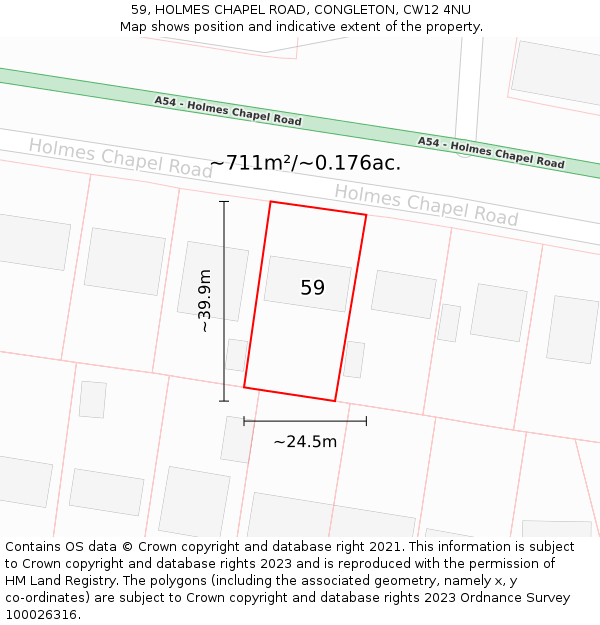 59, HOLMES CHAPEL ROAD, CONGLETON, CW12 4NU: Plot and title map