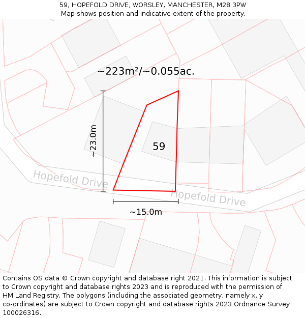 59, HOPEFOLD DRIVE, WORSLEY, MANCHESTER, M28 3PW: Plot and title map