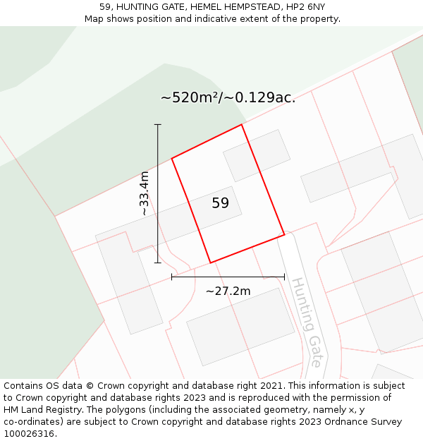 59, HUNTING GATE, HEMEL HEMPSTEAD, HP2 6NY: Plot and title map