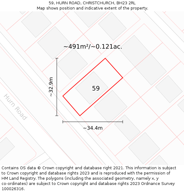 59, HURN ROAD, CHRISTCHURCH, BH23 2RL: Plot and title map