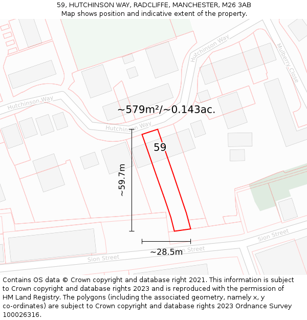 59, HUTCHINSON WAY, RADCLIFFE, MANCHESTER, M26 3AB: Plot and title map