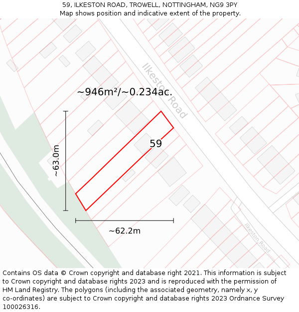 59, ILKESTON ROAD, TROWELL, NOTTINGHAM, NG9 3PY: Plot and title map