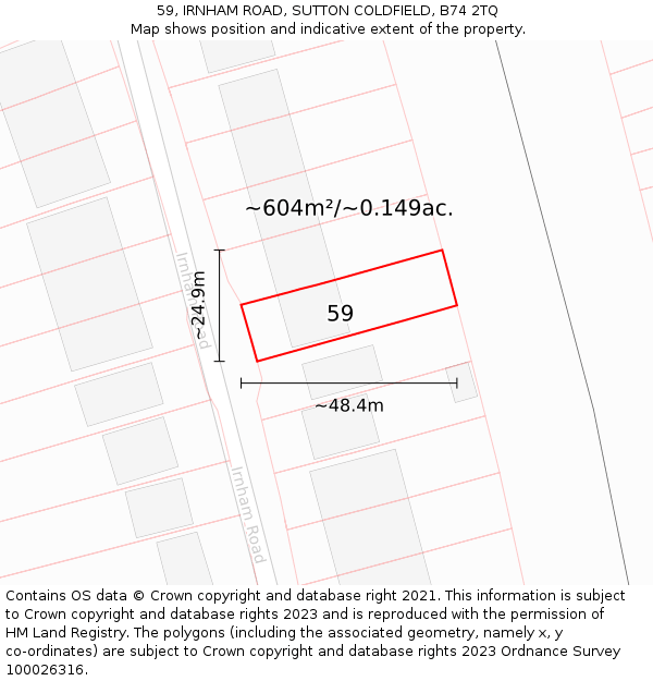59, IRNHAM ROAD, SUTTON COLDFIELD, B74 2TQ: Plot and title map