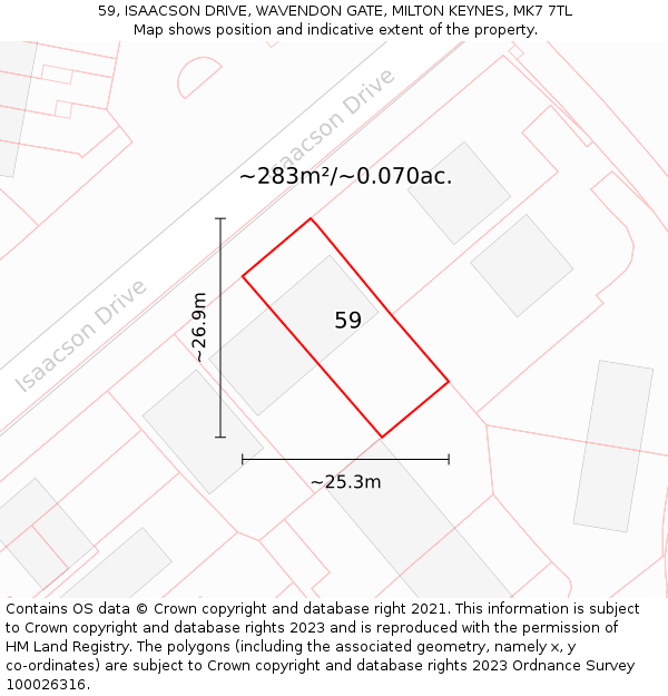 59, ISAACSON DRIVE, WAVENDON GATE, MILTON KEYNES, MK7 7TL: Plot and title map