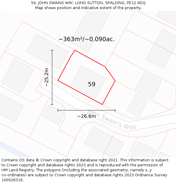 59, JOHN SWAINS WAY, LONG SUTTON, SPALDING, PE12 9DQ: Plot and title map