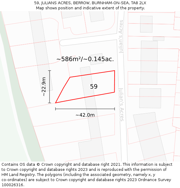 59, JULIANS ACRES, BERROW, BURNHAM-ON-SEA, TA8 2LX: Plot and title map