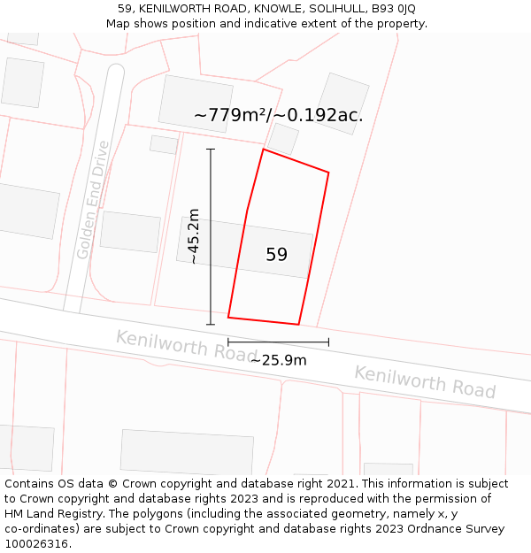 59, KENILWORTH ROAD, KNOWLE, SOLIHULL, B93 0JQ: Plot and title map