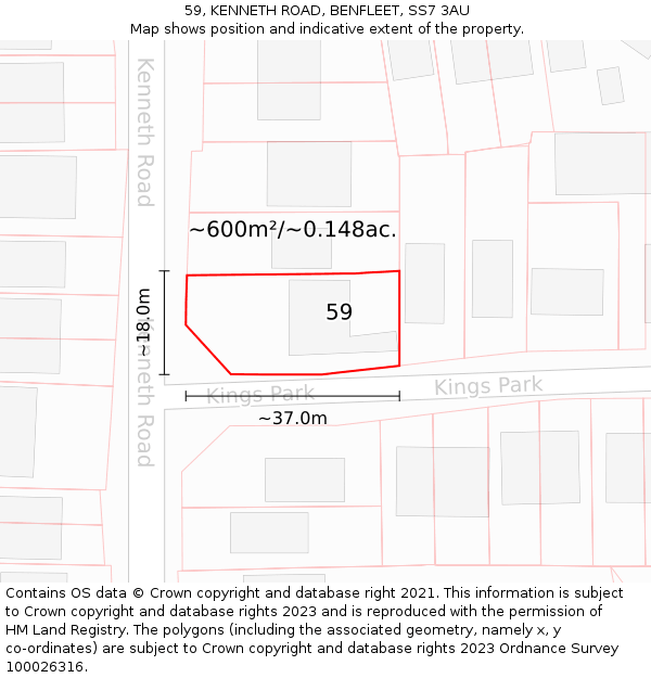 59, KENNETH ROAD, BENFLEET, SS7 3AU: Plot and title map