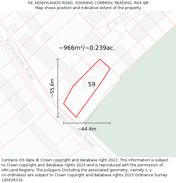 59, KENNYLANDS ROAD, SONNING COMMON, READING, RG4 9JR: Plot and title map