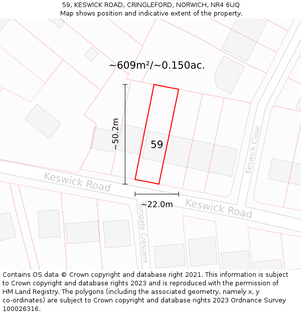 59, KESWICK ROAD, CRINGLEFORD, NORWICH, NR4 6UQ: Plot and title map