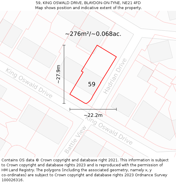 59, KING OSWALD DRIVE, BLAYDON-ON-TYNE, NE21 4FD: Plot and title map