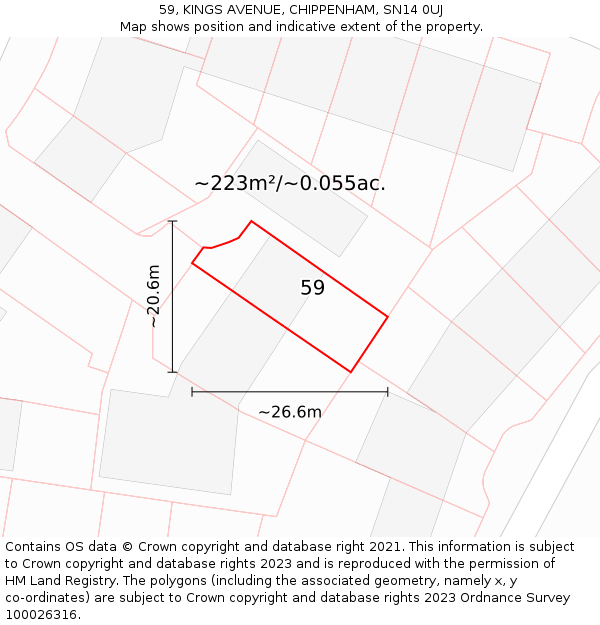 59, KINGS AVENUE, CHIPPENHAM, SN14 0UJ: Plot and title map
