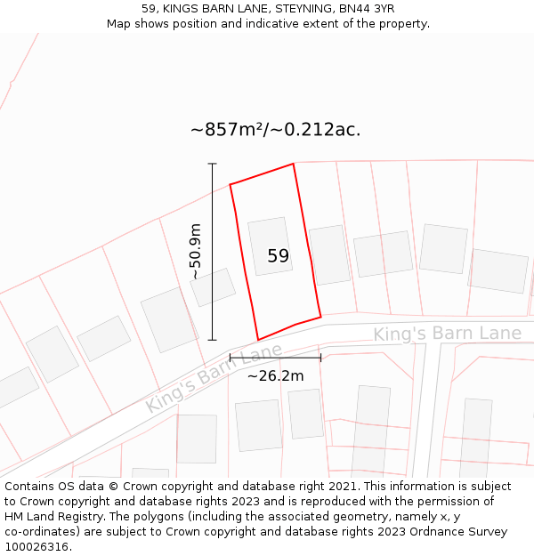 59, KINGS BARN LANE, STEYNING, BN44 3YR: Plot and title map