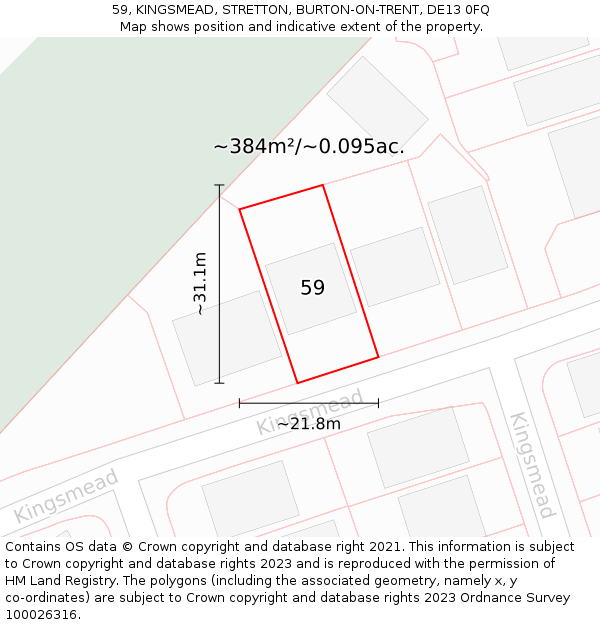 59, KINGSMEAD, STRETTON, BURTON-ON-TRENT, DE13 0FQ: Plot and title map