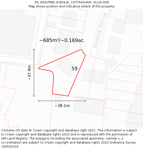 59, KINGTREE AVENUE, COTTINGHAM, HU16 4DR: Plot and title map