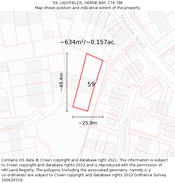 59, LADYFIELDS, HERNE BAY, CT6 7BF: Plot and title map