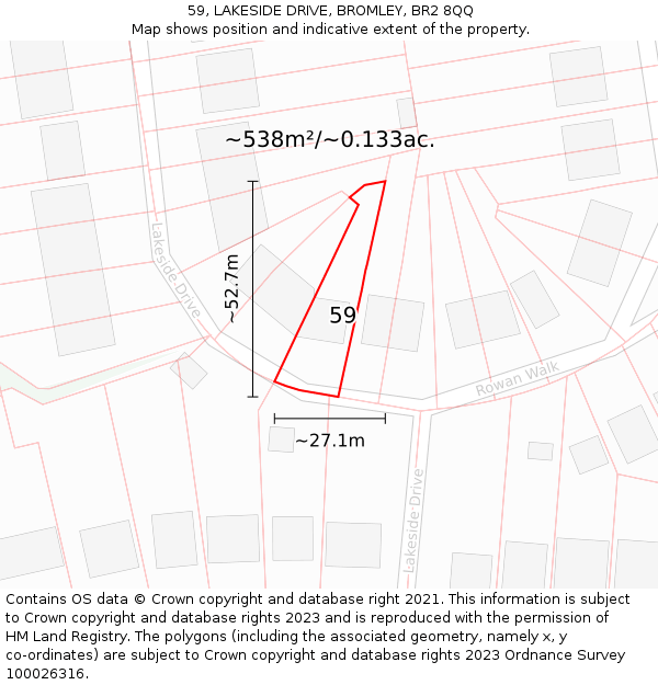 59, LAKESIDE DRIVE, BROMLEY, BR2 8QQ: Plot and title map