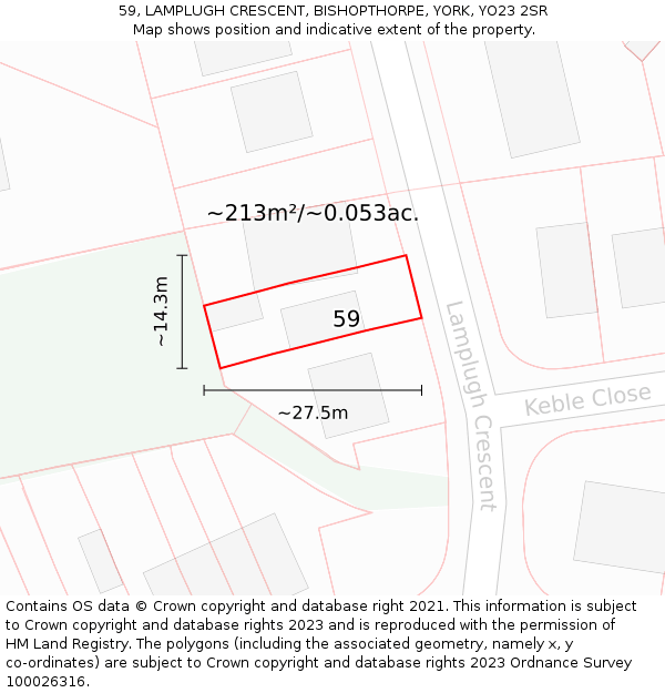 59, LAMPLUGH CRESCENT, BISHOPTHORPE, YORK, YO23 2SR: Plot and title map