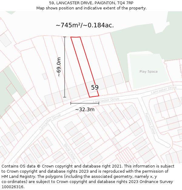 59, LANCASTER DRIVE, PAIGNTON, TQ4 7RP: Plot and title map