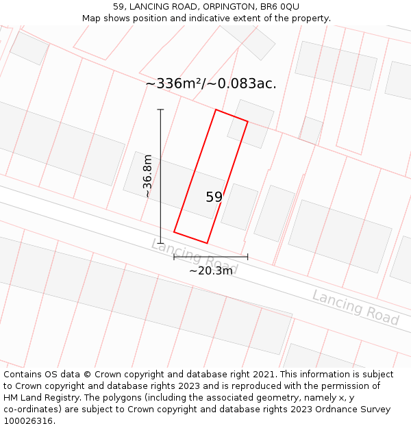 59, LANCING ROAD, ORPINGTON, BR6 0QU: Plot and title map