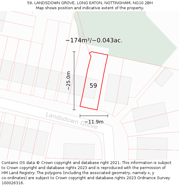 59, LANDSDOWN GROVE, LONG EATON, NOTTINGHAM, NG10 2BH: Plot and title map