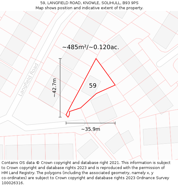 59, LANGFIELD ROAD, KNOWLE, SOLIHULL, B93 9PS: Plot and title map