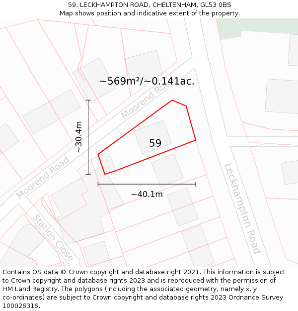 59, LECKHAMPTON ROAD, CHELTENHAM, GL53 0BS: Plot and title map