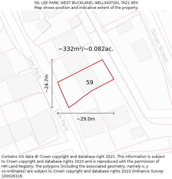 59, LEE PARK, WEST BUCKLAND, WELLINGTON, TA21 9PX: Plot and title map