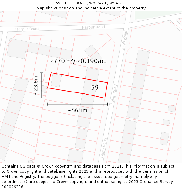 59, LEIGH ROAD, WALSALL, WS4 2DT: Plot and title map