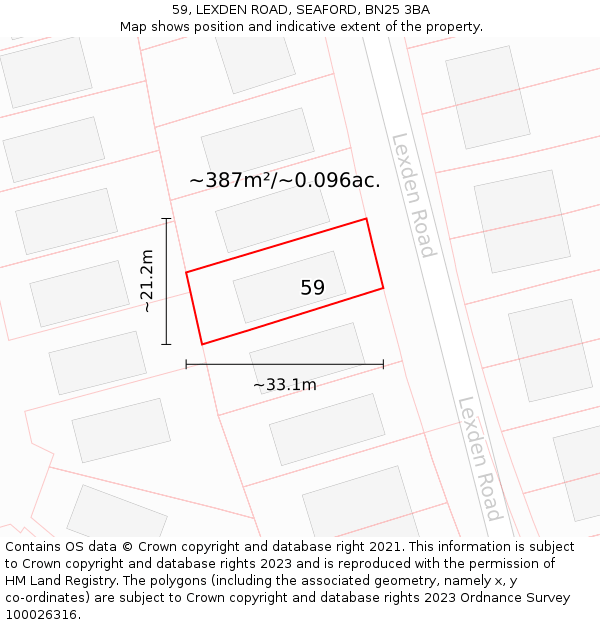 59, LEXDEN ROAD, SEAFORD, BN25 3BA: Plot and title map