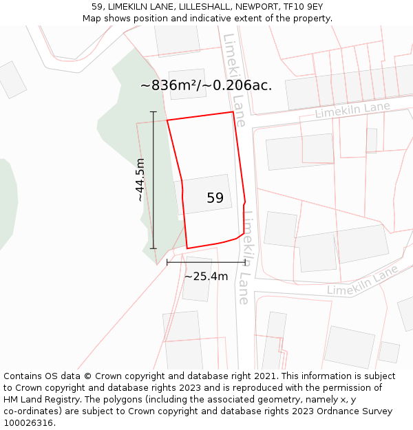 59, LIMEKILN LANE, LILLESHALL, NEWPORT, TF10 9EY: Plot and title map