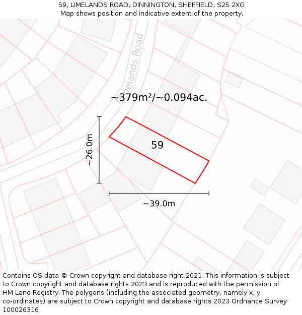 59, LIMELANDS ROAD, DINNINGTON, SHEFFIELD, S25 2XG: Plot and title map