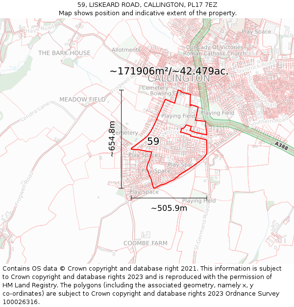 59, LISKEARD ROAD, CALLINGTON, PL17 7EZ: Plot and title map