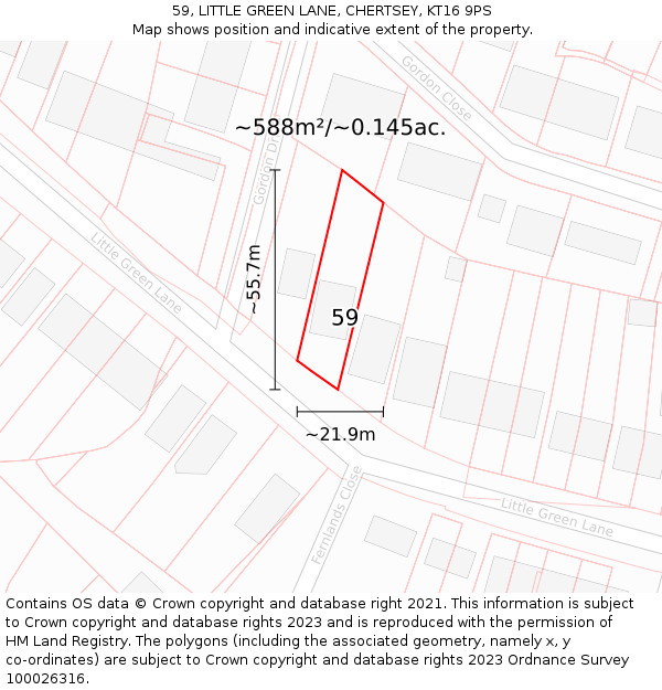 59, LITTLE GREEN LANE, CHERTSEY, KT16 9PS: Plot and title map