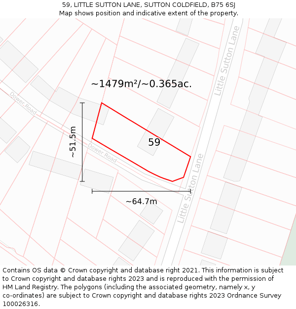 59, LITTLE SUTTON LANE, SUTTON COLDFIELD, B75 6SJ: Plot and title map