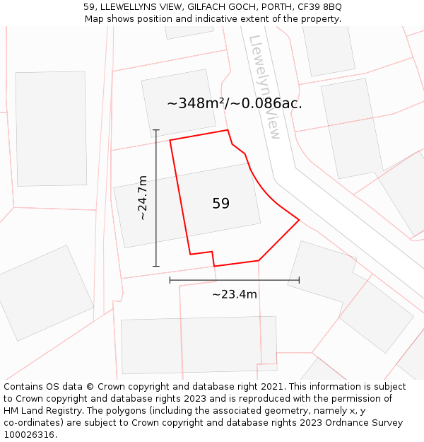 59, LLEWELLYNS VIEW, GILFACH GOCH, PORTH, CF39 8BQ: Plot and title map