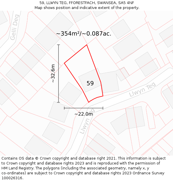 59, LLWYN TEG, FFORESTFACH, SWANSEA, SA5 4NF: Plot and title map