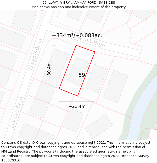 59, LLWYN Y BRYN, AMMANFORD, SA18 2ES: Plot and title map