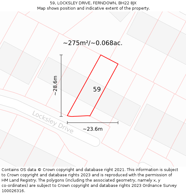 59, LOCKSLEY DRIVE, FERNDOWN, BH22 8JX: Plot and title map