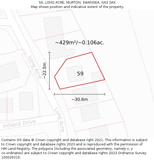 59, LONG ACRE, MURTON, SWANSEA, SA3 3AX: Plot and title map