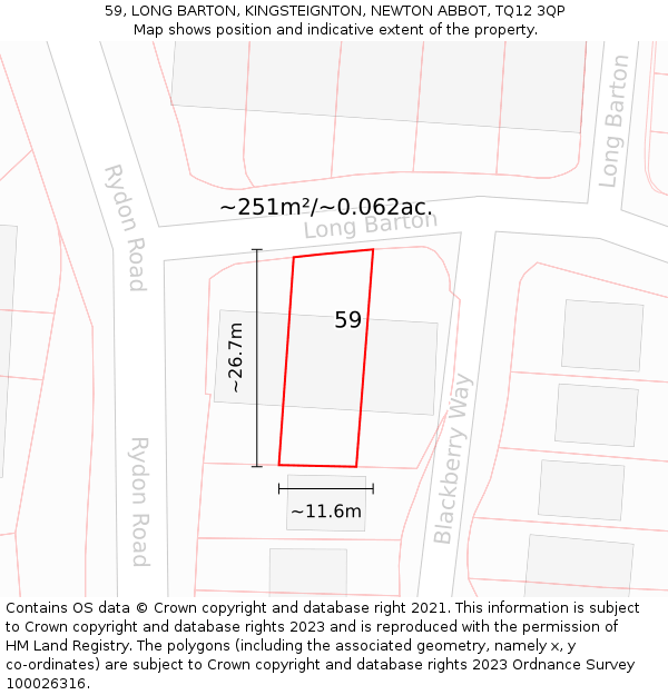 59, LONG BARTON, KINGSTEIGNTON, NEWTON ABBOT, TQ12 3QP: Plot and title map