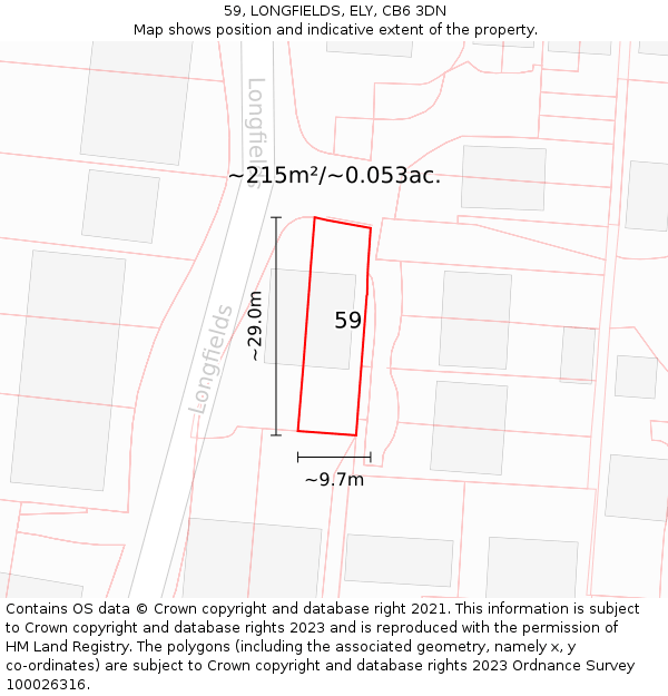 59, LONGFIELDS, ELY, CB6 3DN: Plot and title map