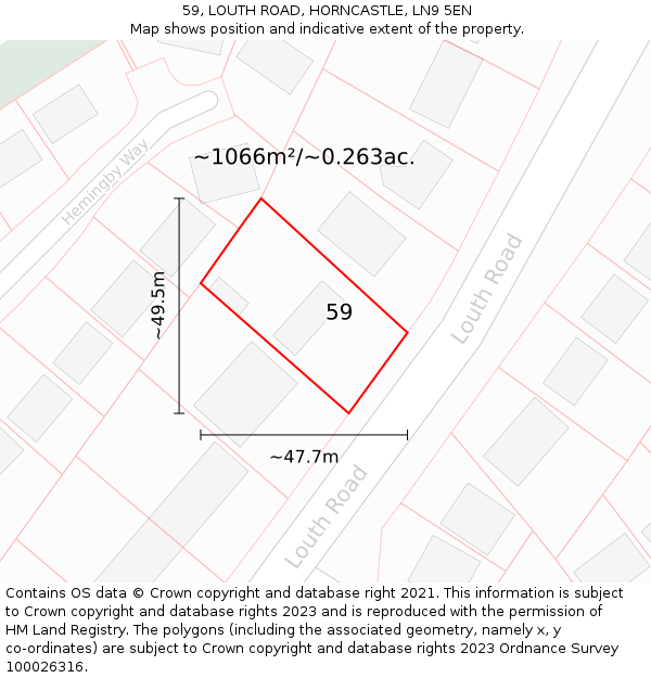 59, LOUTH ROAD, HORNCASTLE, LN9 5EN: Plot and title map