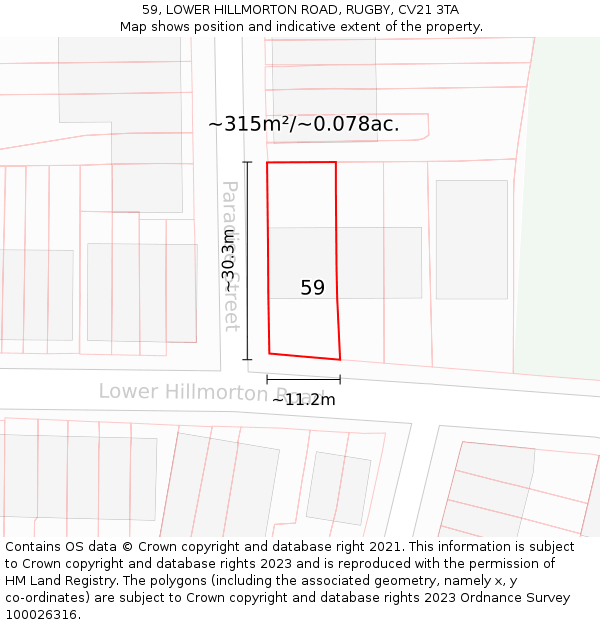 59, LOWER HILLMORTON ROAD, RUGBY, CV21 3TA: Plot and title map