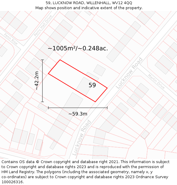 59, LUCKNOW ROAD, WILLENHALL, WV12 4QQ: Plot and title map