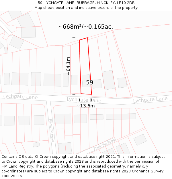 59, LYCHGATE LANE, BURBAGE, HINCKLEY, LE10 2DR: Plot and title map