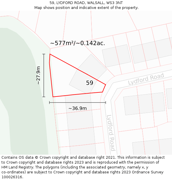 59, LYDFORD ROAD, WALSALL, WS3 3NT: Plot and title map