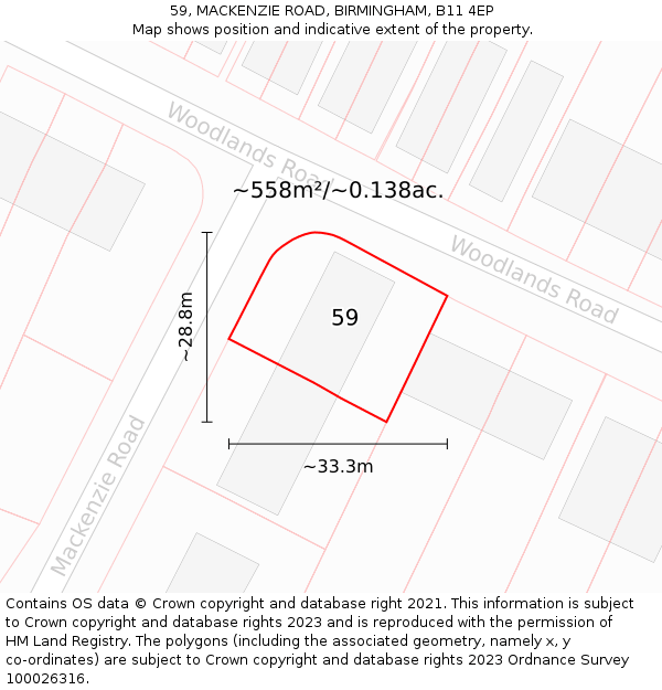 59, MACKENZIE ROAD, BIRMINGHAM, B11 4EP: Plot and title map