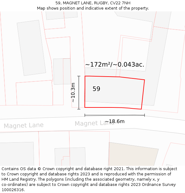 59, MAGNET LANE, RUGBY, CV22 7NH: Plot and title map