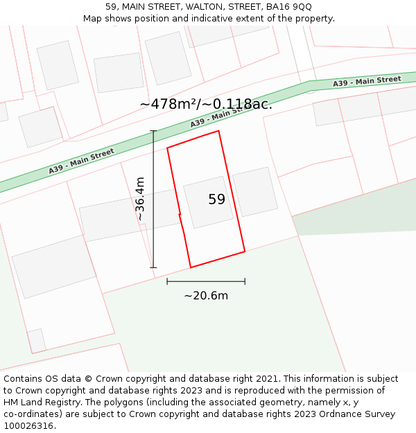 59, MAIN STREET, WALTON, STREET, BA16 9QQ: Plot and title map